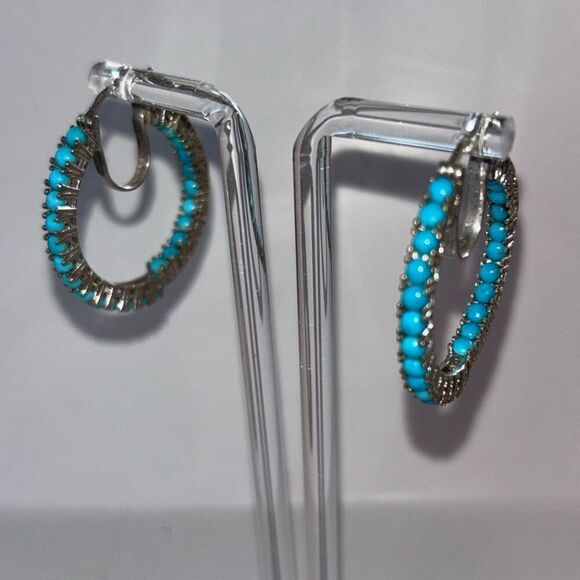 925 sterling silver Inside Out Hoop earrings turquoise infinity cowgirl western - Picture 3 of 8